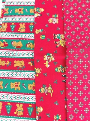Cranston Print Works Co BEARY MERRY Christmas Fabric Lot Of 3 Stripe Bears