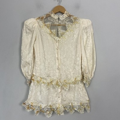 Capriccio by Digna Vintage Blusenshirt Gr. 4 100% Seide Creme Spitze