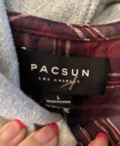 pac-sun Womens flannel shirt with gray hood size large - Picture 4 of 6