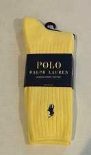 Polo Ralph Lauren Classic Cotton Crew Sock  1 Pair New Yellow Sz 6 -12 Men