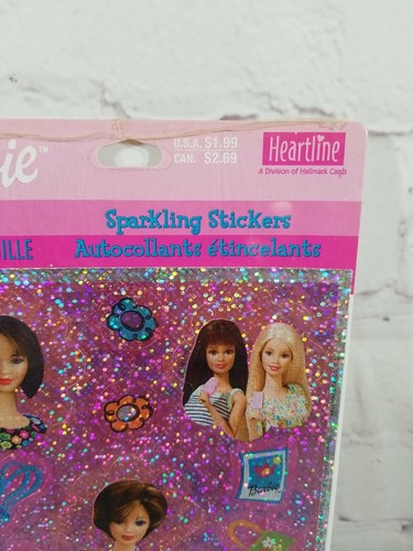 Adesivi vintage Hallmark Heartline Barbie scintillanti nuovi con scatola 1 foglio 2000 - Foto 3 di 10