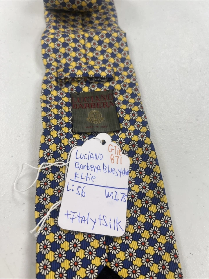 Corbata de cuello de seda floral amarilla y azul Luciano Barberra para hombre $195 Foto 4 de 4