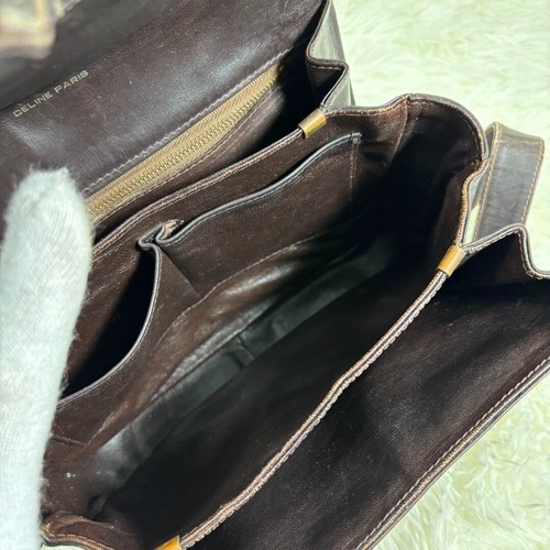 CELINE C Macadam Shoulder Bag Carriage Canvas Leather Brown USED Auth - Picture 14 of 14