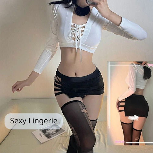 Sexy Lingerie Women Cosplay Costumes Top Skirt Uniform Office Secretary Dress - Picture 3 of 21