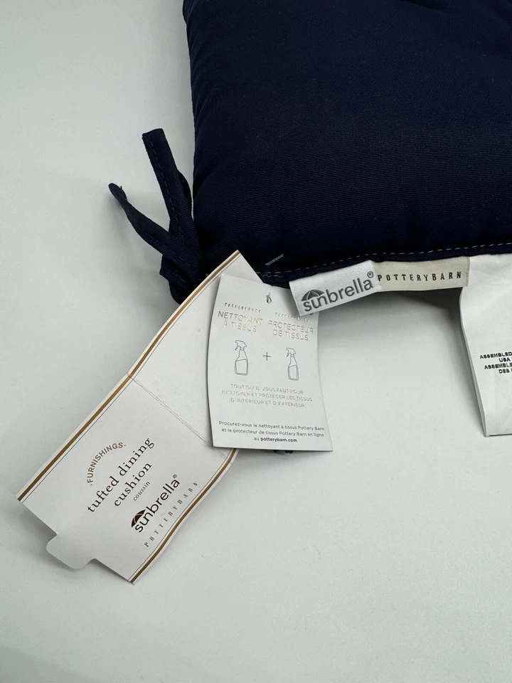 Cojín acolchado para silla de comedor de patio - 19x19 Pottery Barn Sunbrella azul marino ¡PAQUETE DE 6! Foto 3 de 4