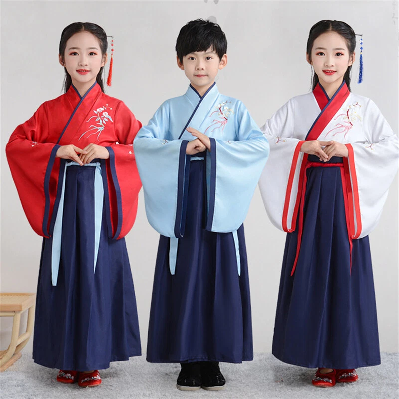 Kid Boy Girl Tang Suit Embroidered Chinese Uniform Hanfu Ancient Stage Dance - Image 2 of 4