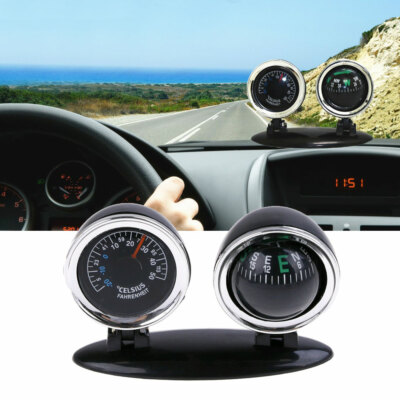 2 in 1 Guide Ball Car Compass Thermometer Car Ornament Direction Dashboard