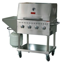 Omcan USA 47352 33" Mobile Outdoor LP Gas BBQ Grill w/ 4 Burners, Roll Dome, ...