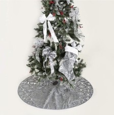 CHRISTMAS GRAY SNOWY PATTERN XMAS TREE SKIRT VERY LARGE 48"TREE MAT FREE SHIP