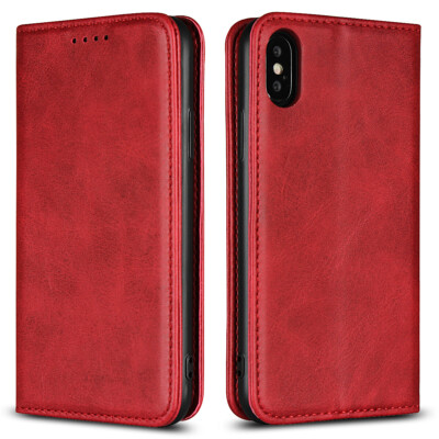 Magnet Calf Leather Flip Phone Case for iPhone XS Max XR 14Pro 13 8 plus Wallet