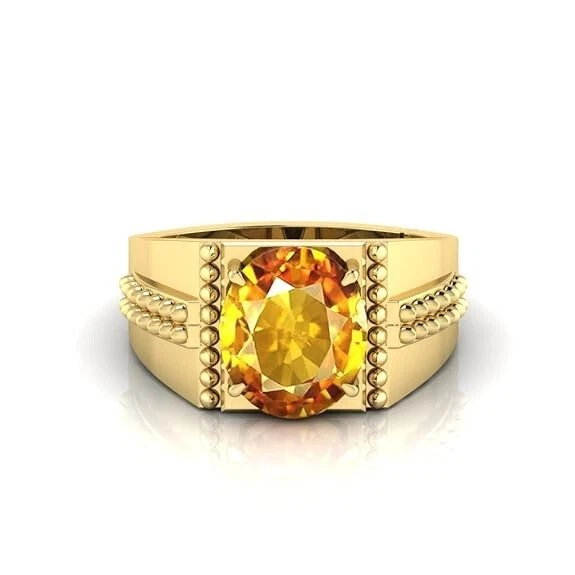 Anillo ajustable Punchdhatu de piedras preciosas Pukhraj de zafiro amarillo de 10,25 quilates para hombre y mujer Foto 3 de 4