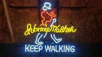 Johnnie Walker Keep Walking Whiskey 16''x16'' Neon Light Lamp Sign Bar Real Glass