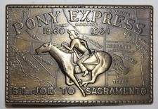 VINTAGE 1980'S PONY EXPRESS ST. JOE TO SACRAMENTO 1860-1861 BRASS BELT BUCKLE