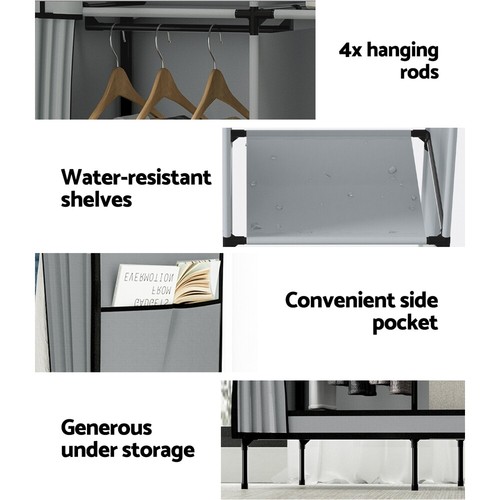 Artiss Clothes Wardrobe Closet Storage Large Portable Organiser with Shelf Grey - Picture 7 of 8
