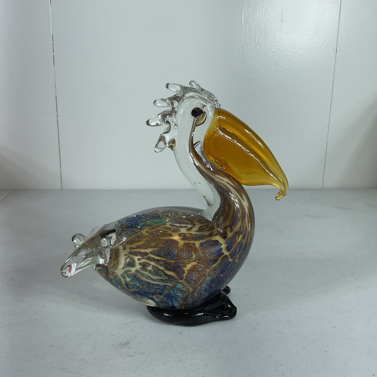 Vintage Murano Style Art Glass Pelican Figurine Blues, Green