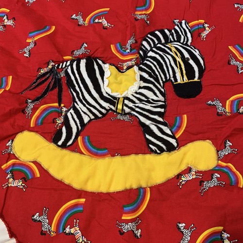 Zebra Rockinghorse Handmade Blanket Baby Quilt Rainbow Pride Ruffle 43x43 - Picture 2 of 9