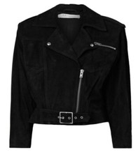 Iro Black Velvety Soft Suede Biker Jacket Silver Zip Wide Shoulder Orig. P.£1200