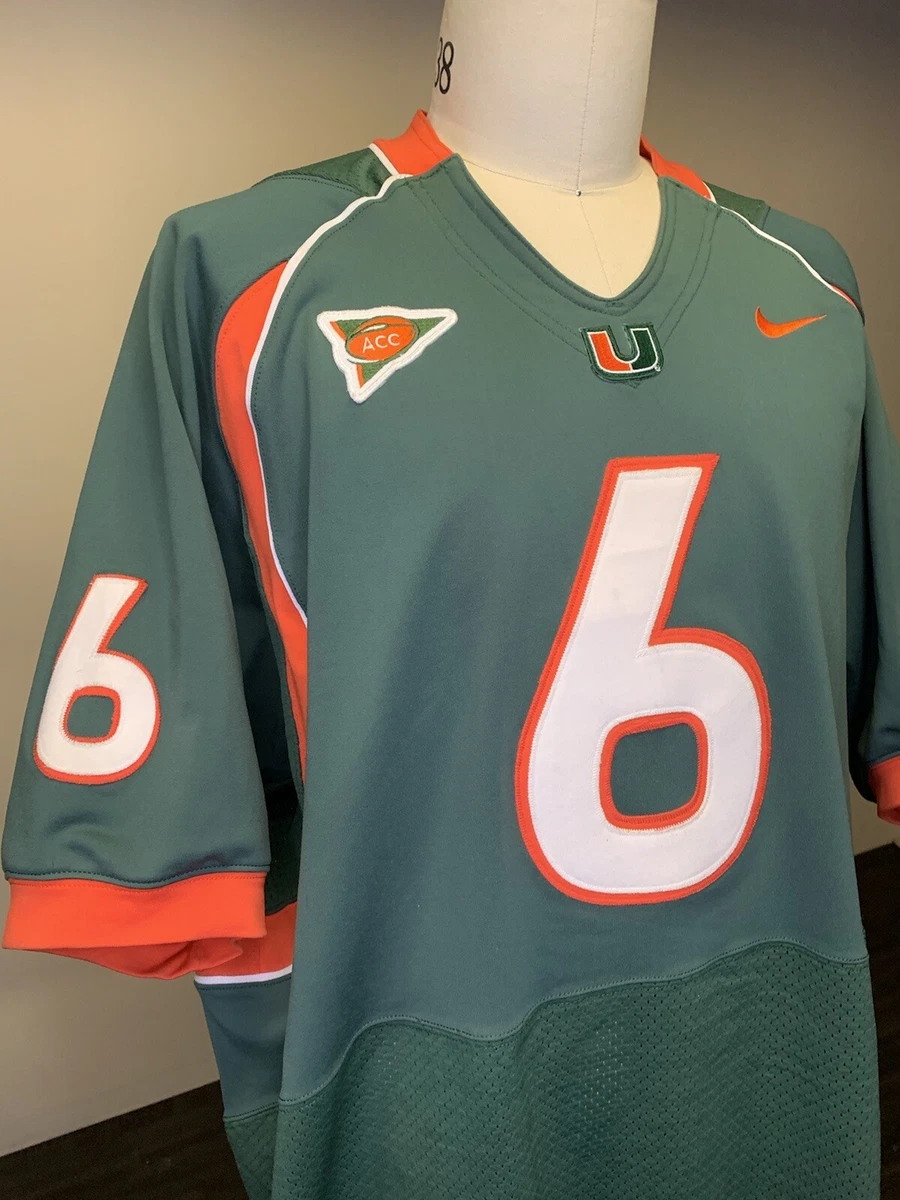 Vintage Miami Hurricanes #6 Authentic Nike Football Jersey NCAA • Size 60