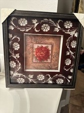 ✨NUEVO Hermoso Cuadro de Flores con Superposición de Vidrio Decorativo y Marco Marrón✨