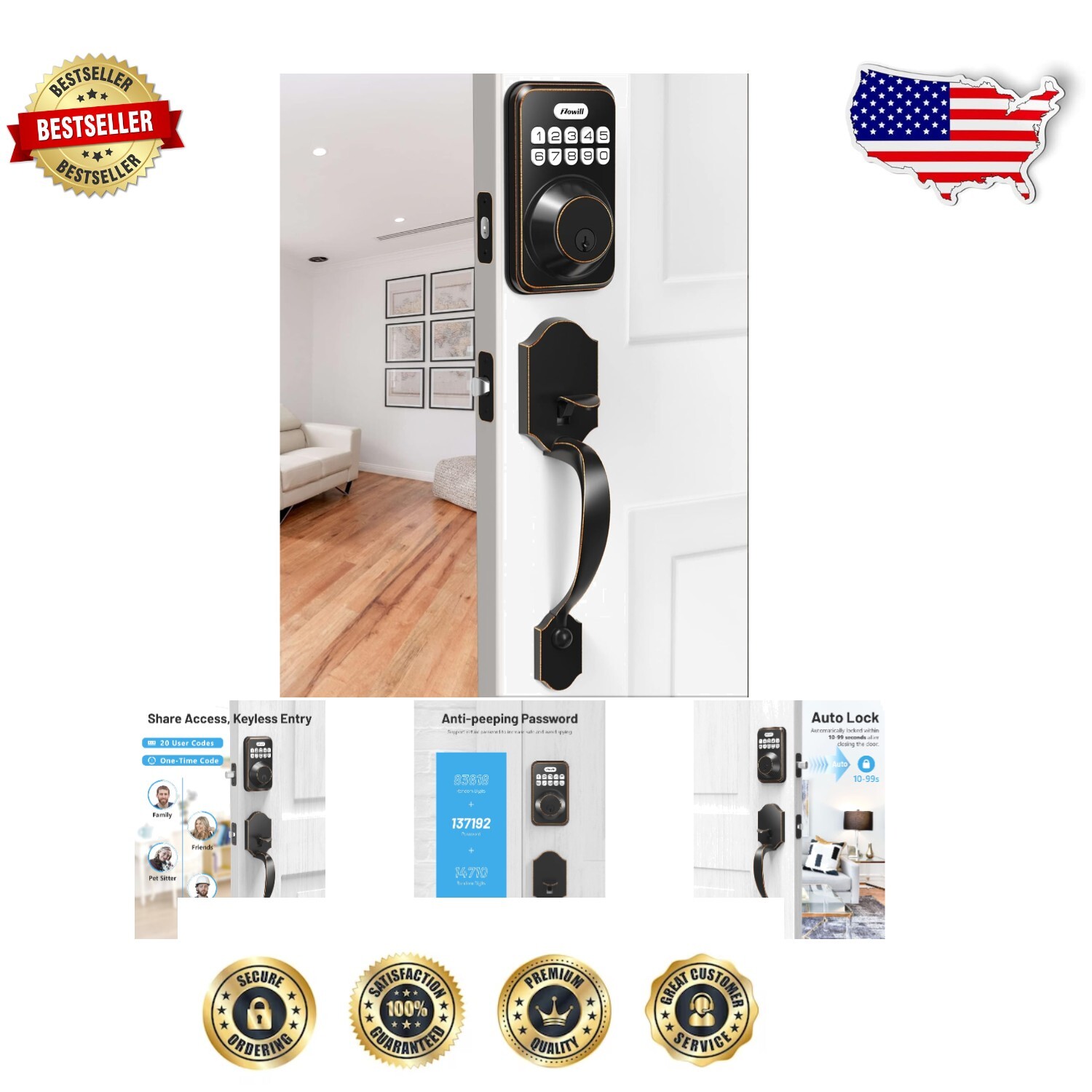 Smart Weatherproof Keyless Deadbolt with Touch Control - Modern Secure Lock-image