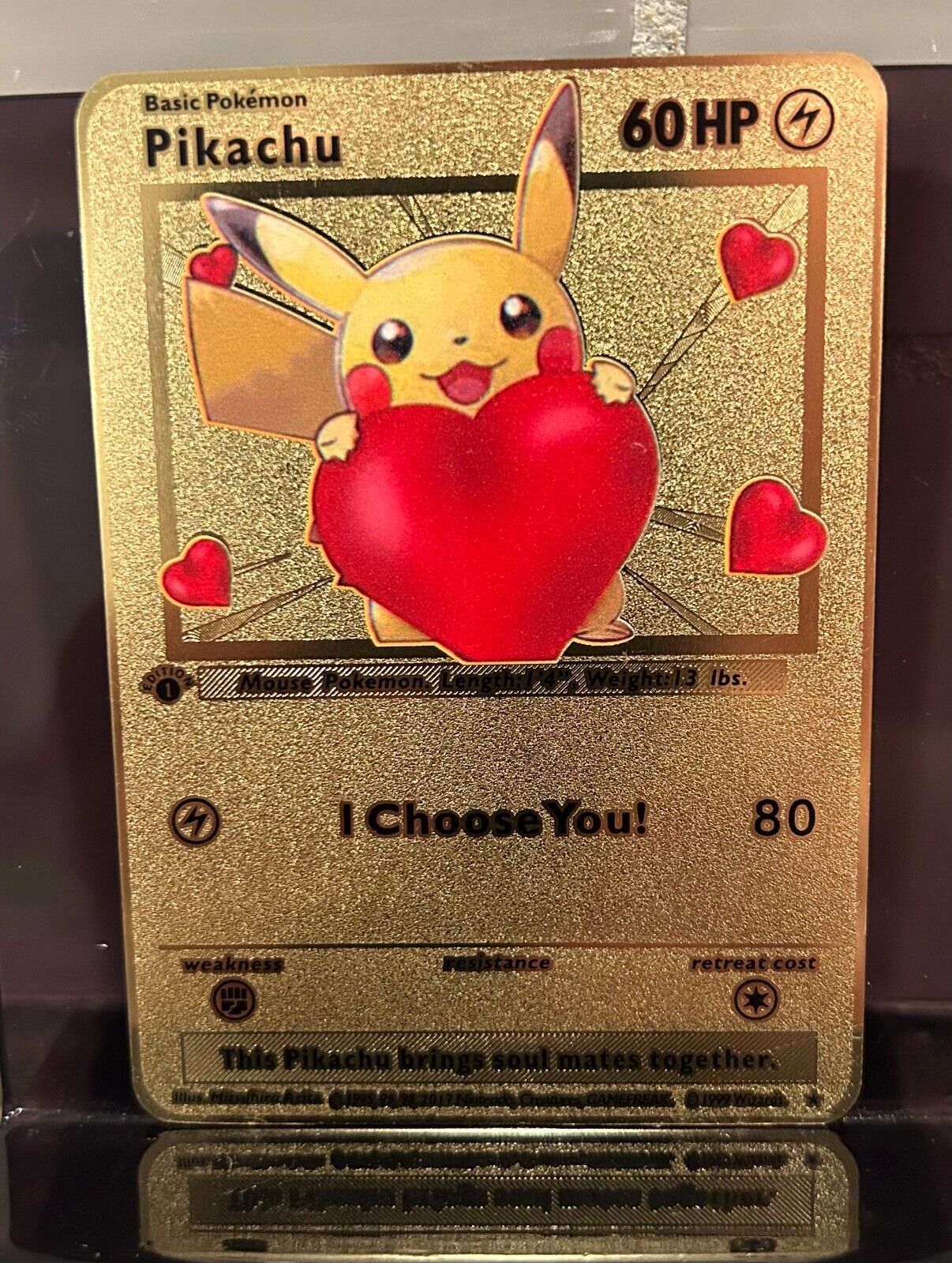 Pokemon Gold Metal Card Pikachu i Choose You 