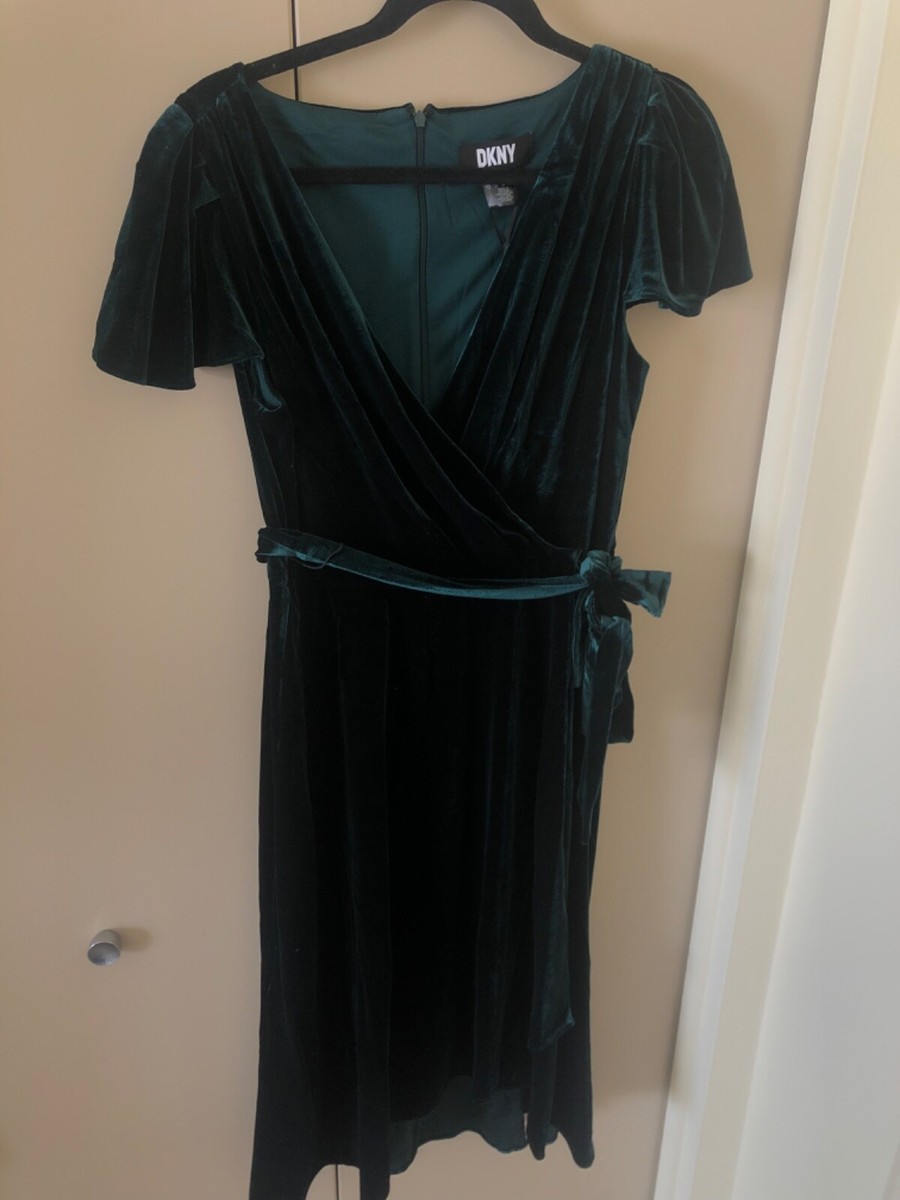 DKNY Green Velvet Wrap Dress Midi | Size US 12 New With Tags