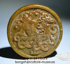3" Rare Old Chinese Jade Carving Dynasty Palace Phoenix God Bird Beast Pendant