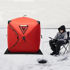 57X57X65in Ice Lake Fishing Shelter Pop-Up Insulated Tent Portable w/ Carry Bag