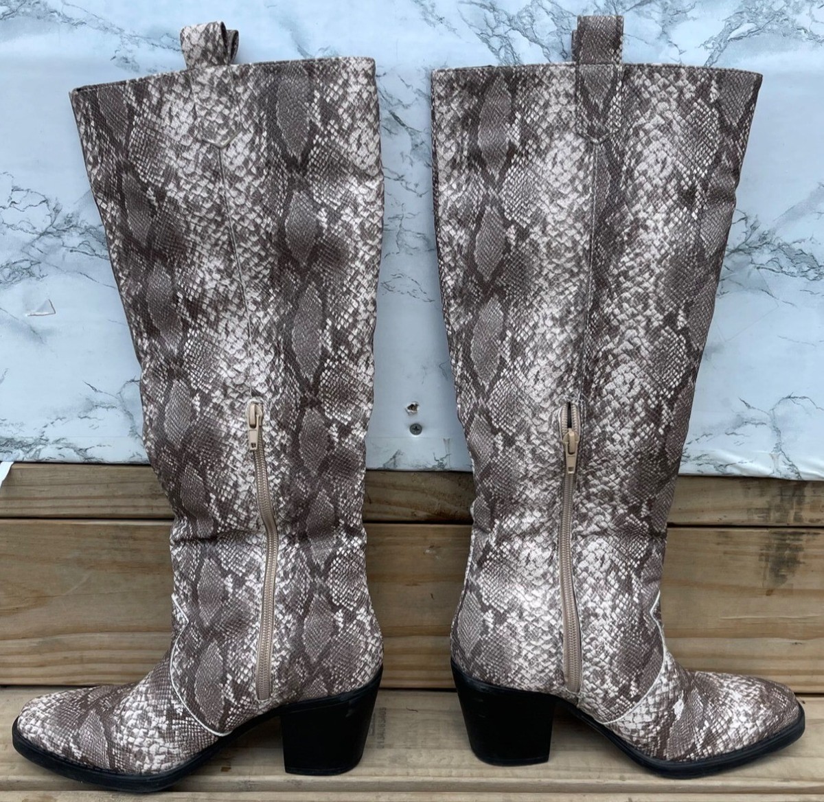 Truffle collection Snake Print Knee-High Block Heel Boots With