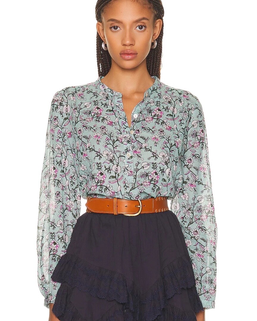 Isabel Marant Etoile ‘Mexika Top’ Almond Green Floral - Size US 4 FR 36 XS Small