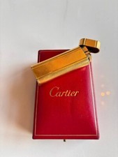 Set Completo Accendino Cartier Placcato Oro - Con Scatola - Disegno Diagonale 