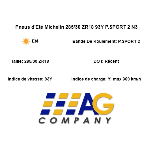 Pneus d'Eté Michelin 285/30 ZR18 93Y P.SPORT 2 N3 - Photo 4/4