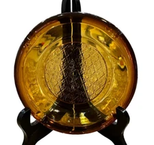 Vintage 1960 Amber Brown Mid Century Round Glass Ashtray Diamond 6" x 1.25"