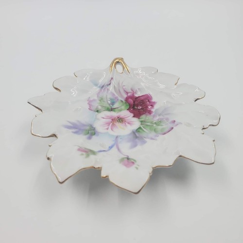 Plato de baratija vintage Rossetti pintado a mano rosa floral hoja dorada 6" - Imagen 4 de 7