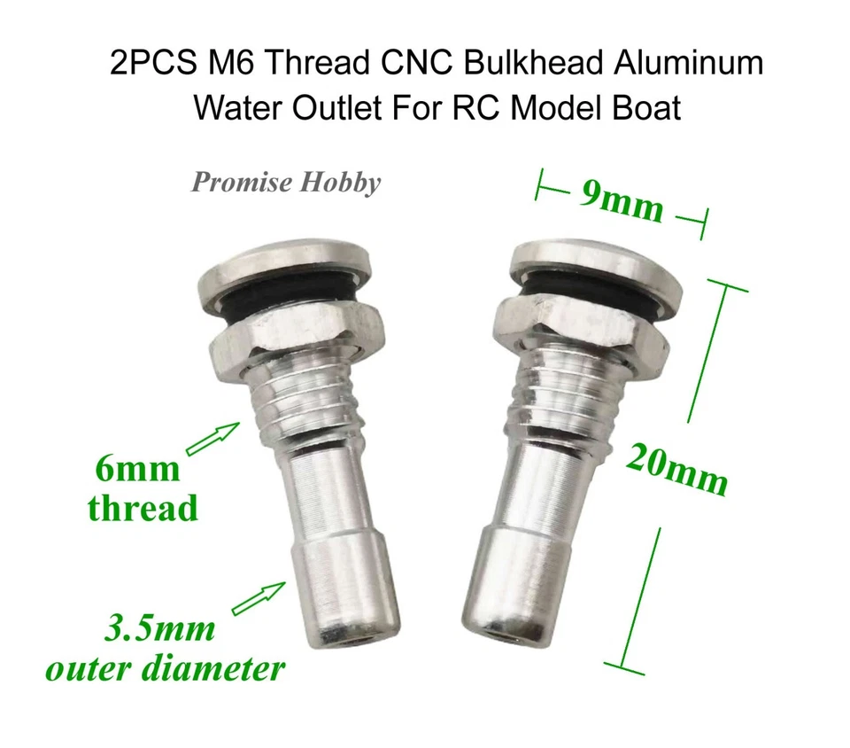 2PCS M6 Threaded Aluminum CNC Water Outlet for Marine RC Model Boat - Image 2 of 3