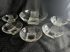 Federal Glass PARK AVENUE Glass Serving Bowl + 5 Individual Bowls All Gold Trim