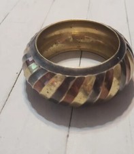Nice WIDE Metal Bangle Bracelet w/ Stripes in Black, Gold and Copper Color 1208