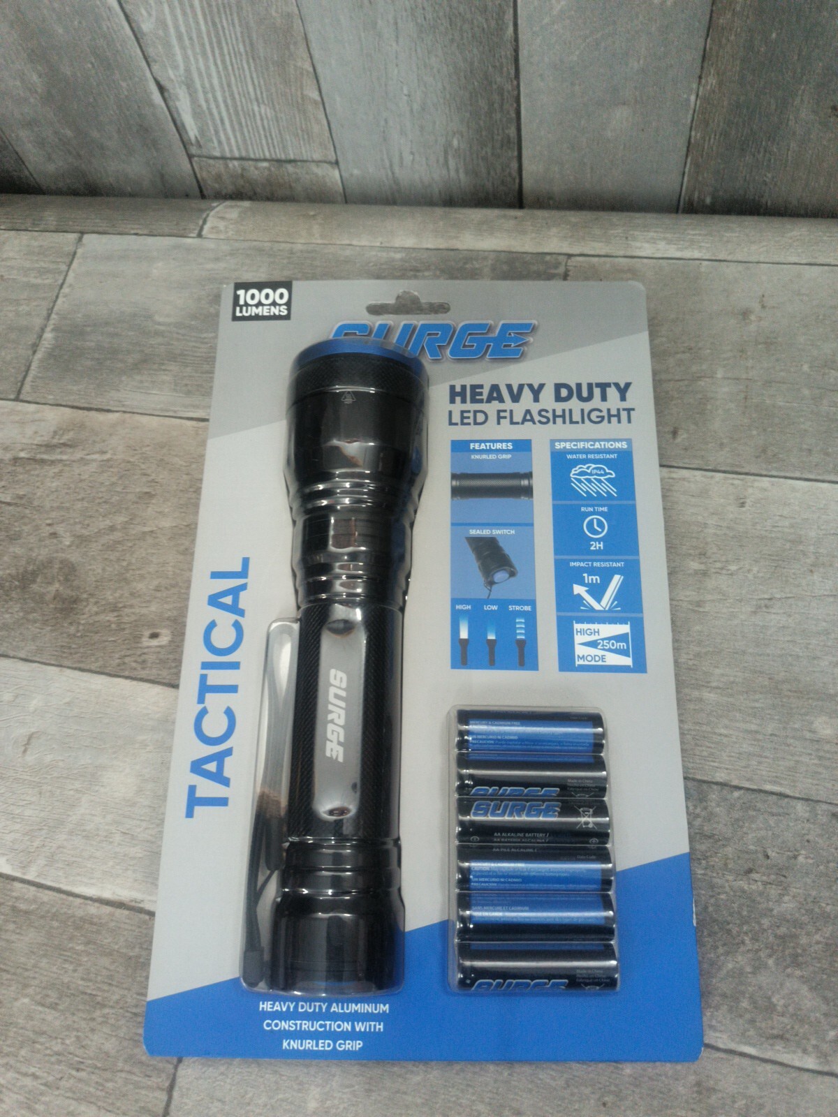 Surge Tactical 1000 Lumens LED Flashlight Heavy Duty AA New