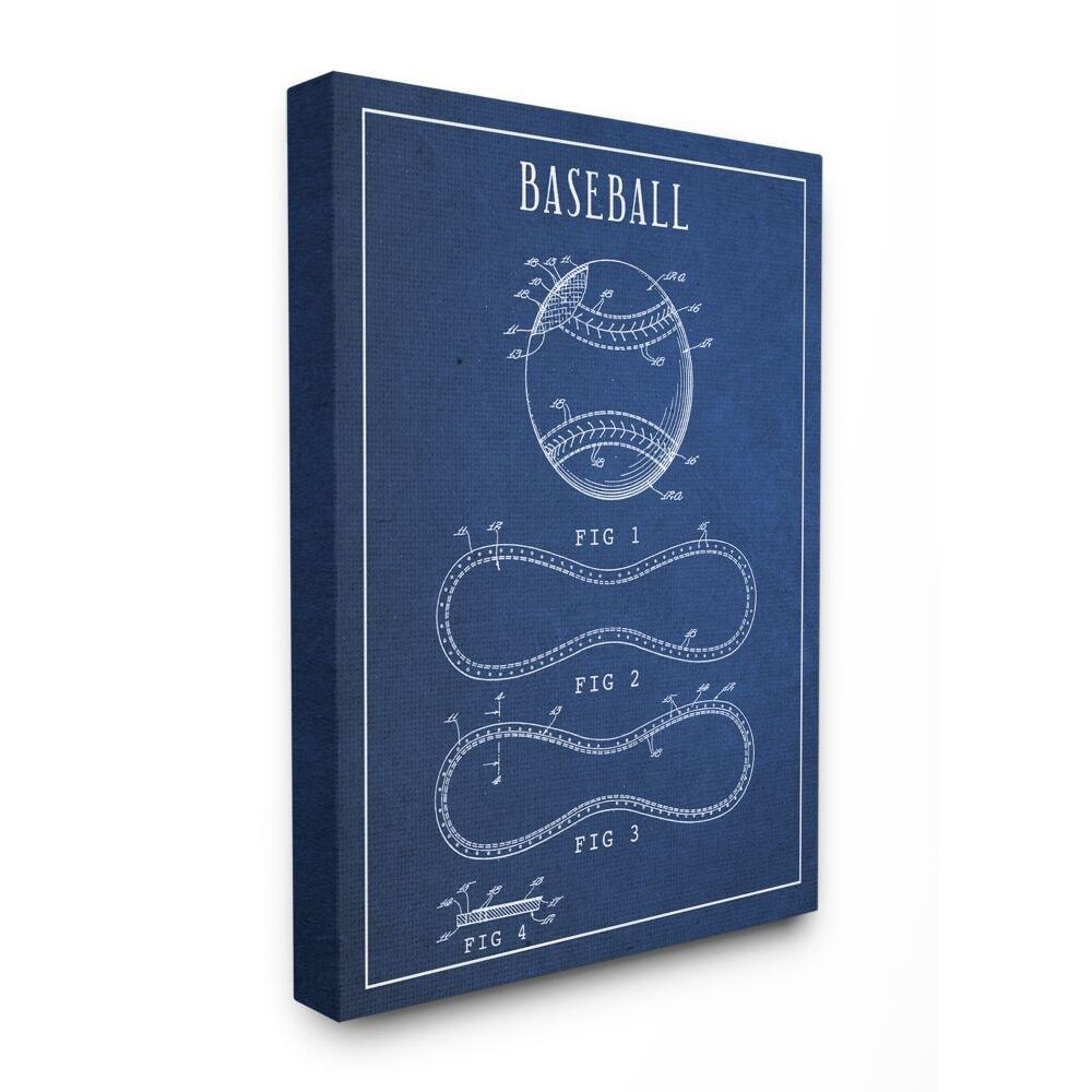 Stupell Baseball Blueprint Vintage Sports Design Canvas Wall
