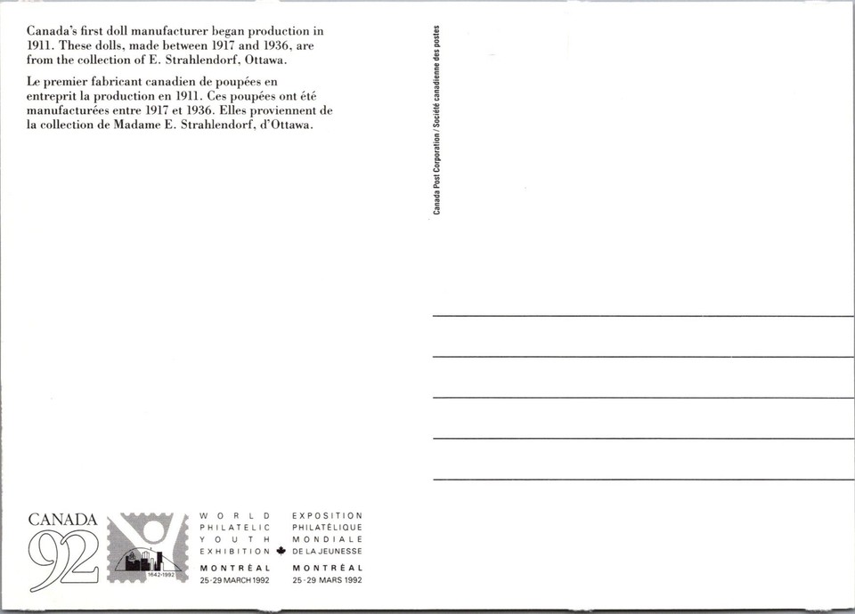 Canada Postcard Stamps, Canada's First Doll Manufacturer RR15863 eBay