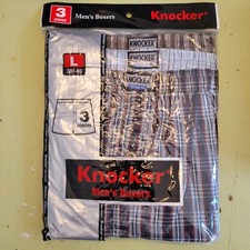 Mens Boxer Shorts Underwear Large L KNOCKER Plaid 65 Cotton 35 Poly 3 Pair