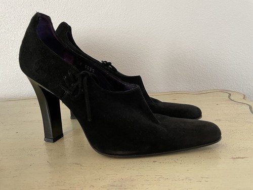 RALPH LAUREN COLLECTION Made in Italy Vintage Side Lace Suede Pump in Black 8.5 - Picture 3 of 6