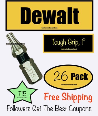 Dewalt  BULK Pack of 26 New IMPACT RATED 1'' Drill Bit Tips Torx T15 T-15 Bits