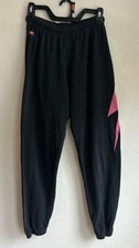 Aviator Nation AN Lightning Bolt Sweatpants M Charcoal Gray Black Neon Pink Logo