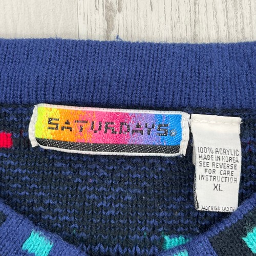 Saturdays Vintage 90s Colorful Unisex Chunky Oversized Grandpa Style Sweater - Picture 3 of 6