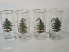 SPODE CHRISTMAS TREE SERIES SET OF 4 HIGHBALL GLASSES, ORIGINAL BOX, GOLD RIMS