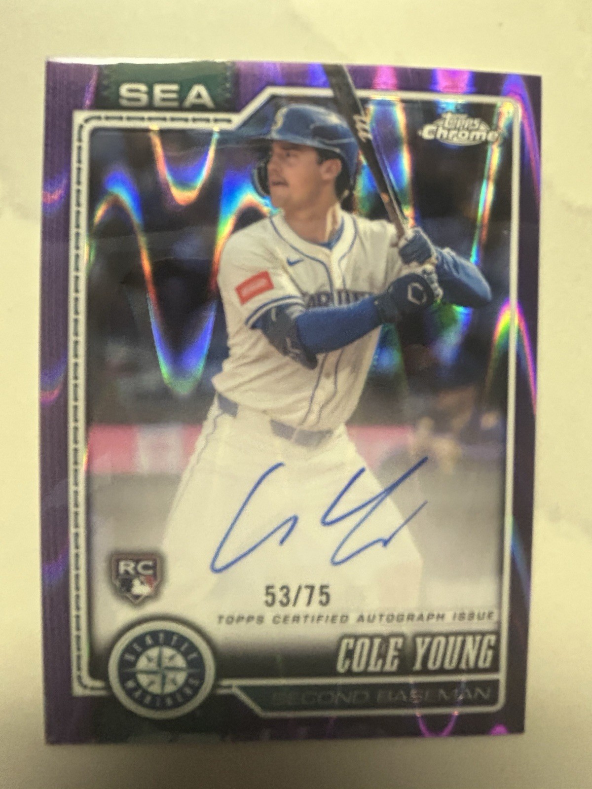 2026 Topps Chrome Auto Card Cole Young /75 Purple Raywave Refractor Rookie RC