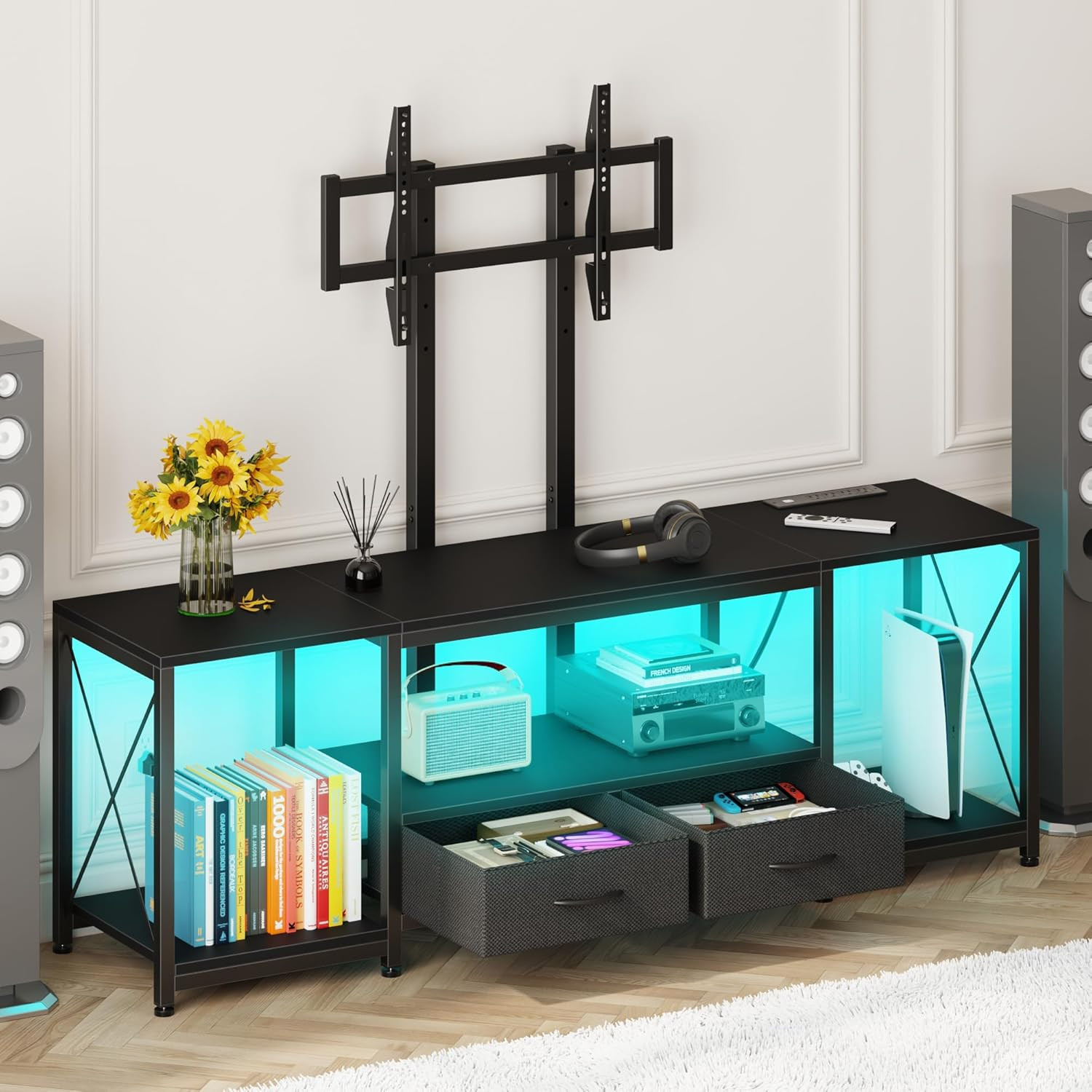 With Mount & Power Outlet For 32-85" Tvs - 47" Black Console