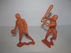2 Vintage Louis Marx 6 inch Cavemen Tan Figures Plastic 1964