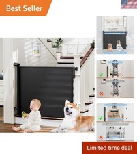 High-Quality Retractable Baby Gate 34" Tall - Stylish Black, Room-Saving Design